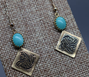 Bronze and Amazonite Asymmetrical Earrings - Ashley Lozano Jewelry