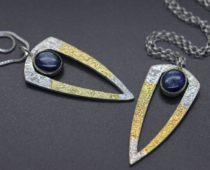 Fine Silver, Gold, and Kyanite Keum Boo Necklaces - Ashley Lozano Jewelry