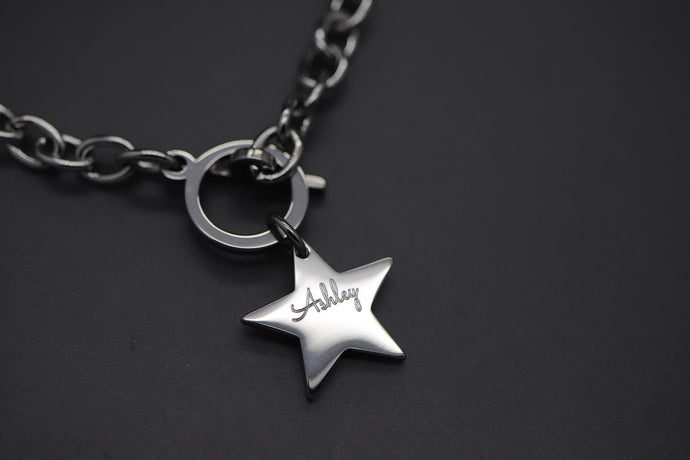 Engraved Stainless Steel Star Bracelet