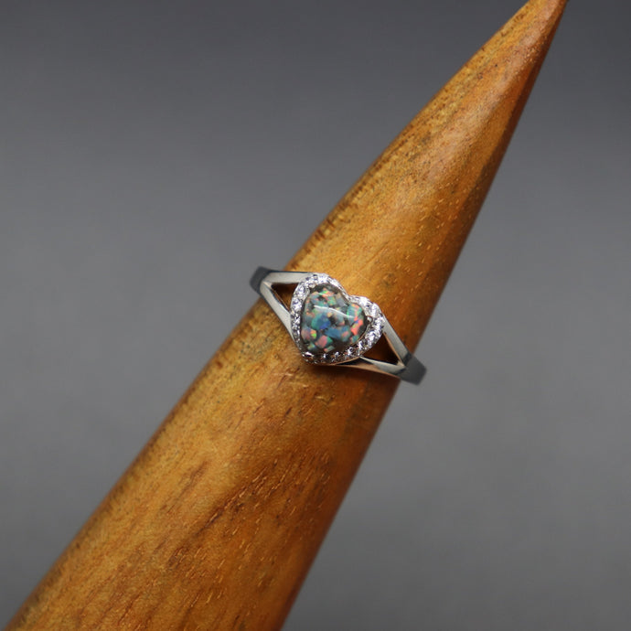 Opal Heart Cremation Ring with Split Shank