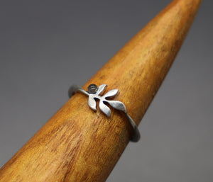 Small Silver Leaf Ring with Infused Cremation Ash - Ashley Lozano Jewelry