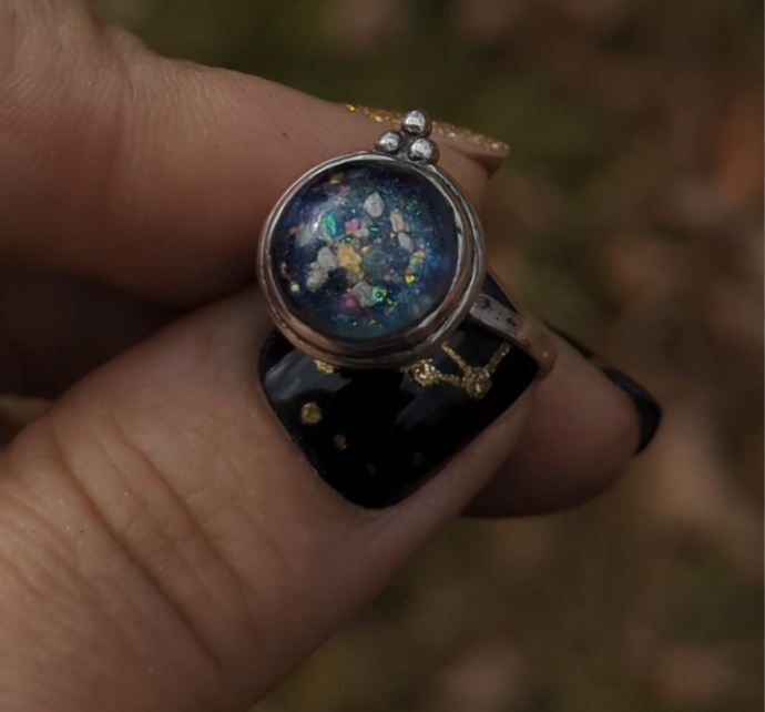 Galactic Bubble Glass Cremation Ring