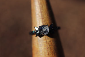 Black Cremation Ashes Ring with "Mystic Topaz" and Natural Quartz