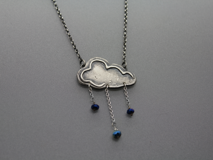 Silver Memorial Rain Cloud Necklace with Infused Cremations - Ashley Lozano Jewelry