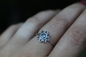 Sterling Silver Dotted Flower Ring with Cremation Ashes