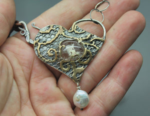 Silver, Gold, and Glass Heart Cremation Necklace - Ashley Lozano Jewelry