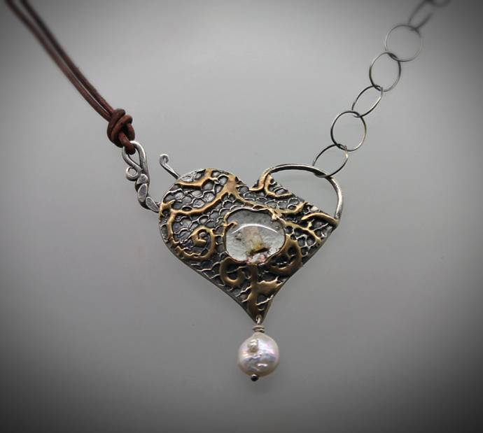 Silver, Gold, and Glass Heart Cremation Necklace - Ashley Lozano Jewelry