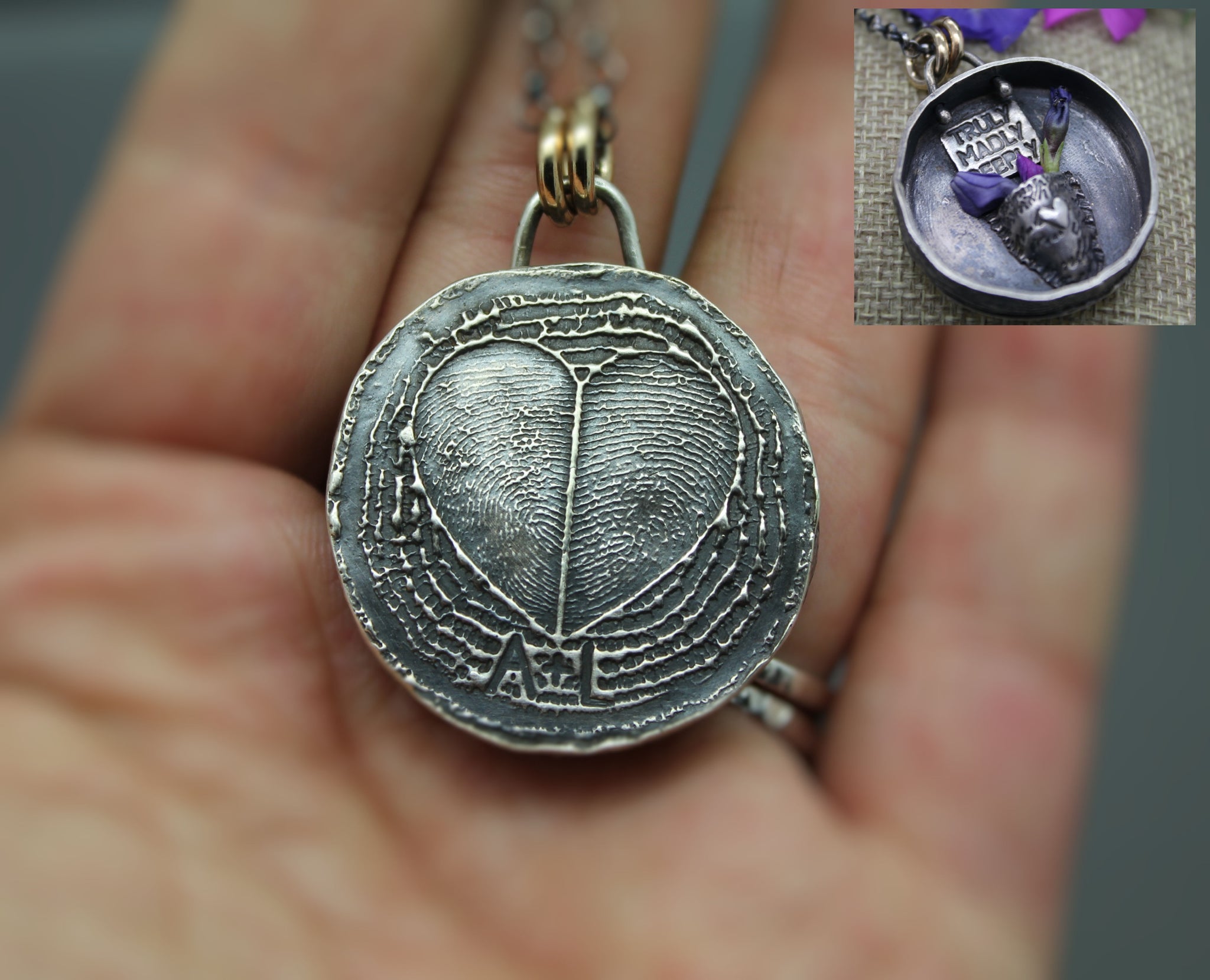 Sterling Silver and Leather Locket Necklace, 'Secret Path