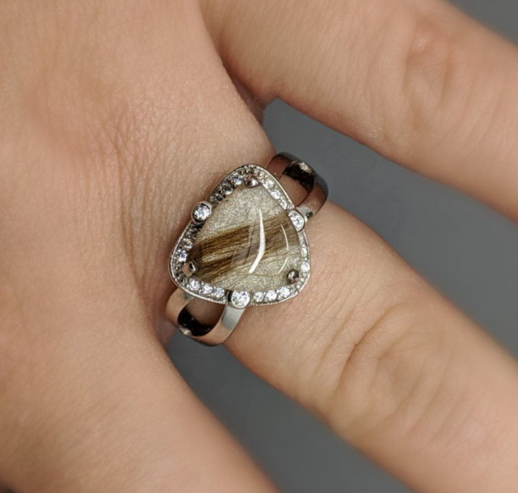 Silver Trillion Shaped Hair or Fur Ring