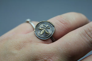 Fleur De Lis Wax Seal Ring Handmade From Bronze And Silver - Ashley Lozano Jewelry