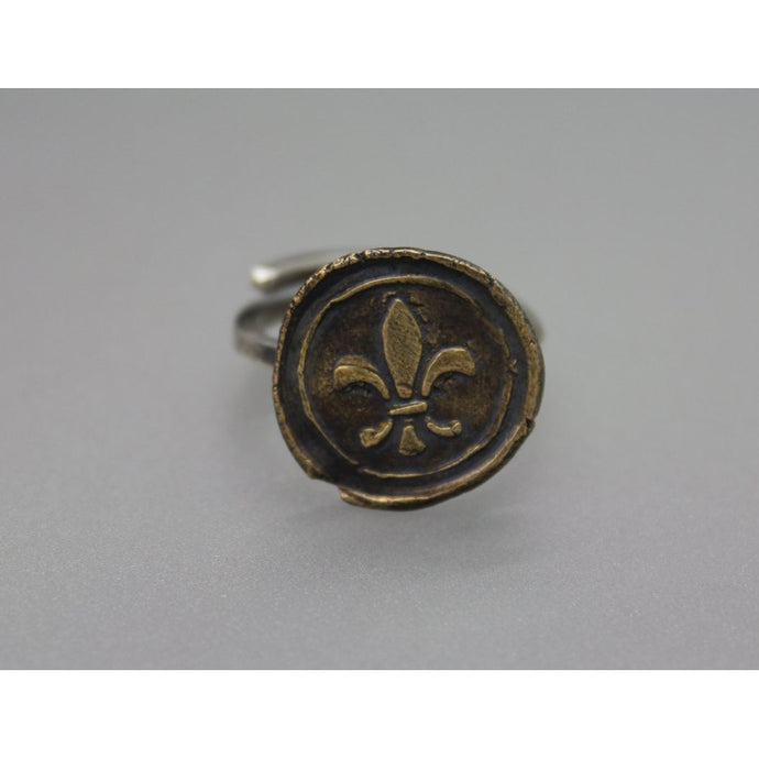 Fleur De Lis Wax Seal Ring Handmade From Bronze And Silver - Ashley Lozano Jewelry