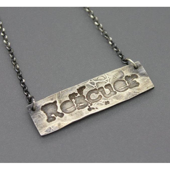 Rescue Bar Necklace In Silver Handmade For Animal Lovers - Ashley Lozano Jewelry