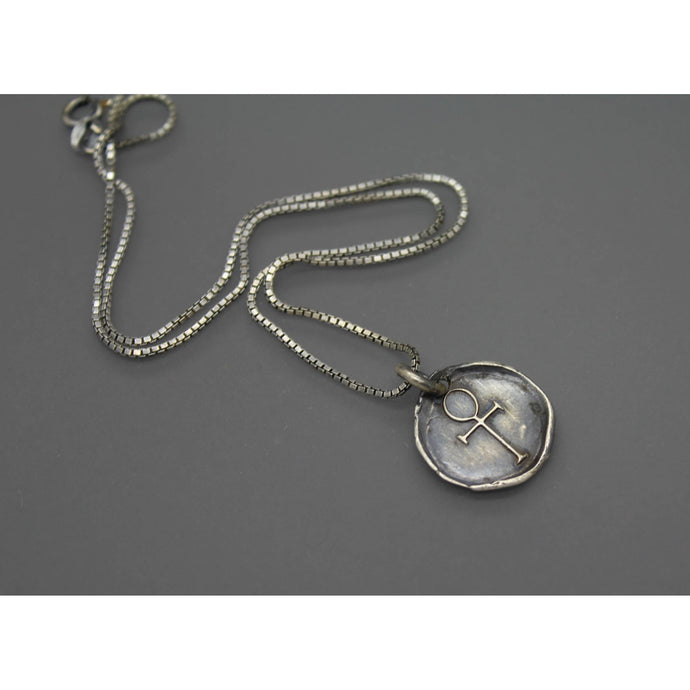 Silver Ankh Wax Seal Charm Pendant Necklace - Ashley Lozano Jewelry