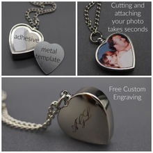 Custom Engraved Heart Shaped Photo Urn Necklace - Fill at Home