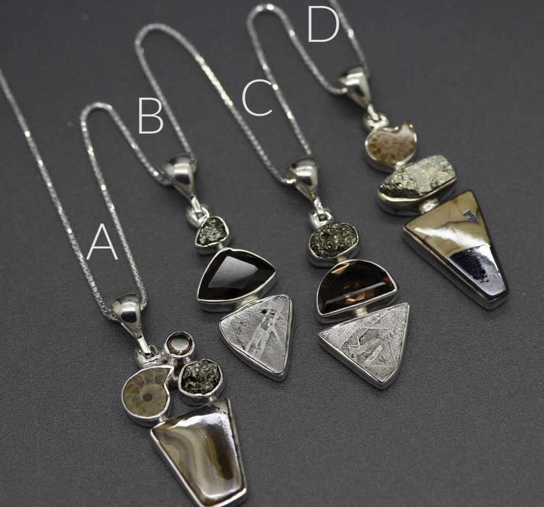 Hinged Abstract Assorted Stone Sterling Silver Necklaces