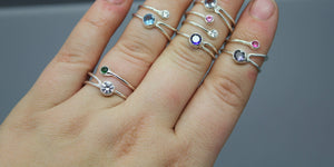 Custom Silver Gemstone Ring With Baby Birthstone For Mom - Ashley Lozano Jewelry